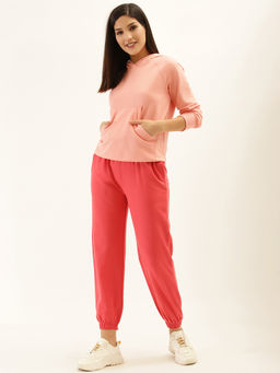 Laabha - Peach Coloured Solid Hooded Sweatshirt