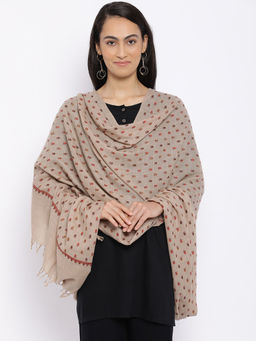 Pashmoda - Beige Pure Wool Hand Embroidered Shawl