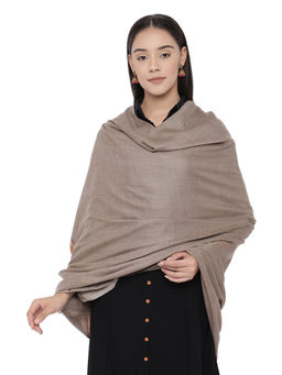 Pashmoda - Beige Pure Wool Striped Shawl, Woolmark Certified