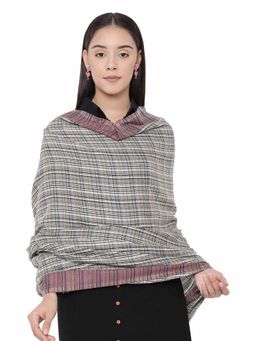 Pashmoda - Black Pure Wool Striped Shawl, Woolmark Certified
