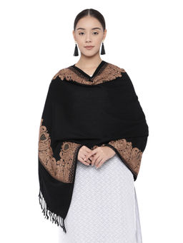 Pashmoda - Black Pure Wool Kashmiri Aari Embroidered Stole