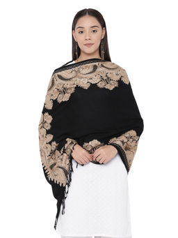 Pashmoda - Black Pure Wool Kashmiri Aari Embroidered Stole