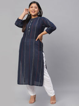Extra love by Libas - Plus Size Women Navy Blue Striped Cotton Kurtas for Women