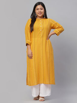 Extra love by Libas - Plus Size Women Yellow Striped Cotton Kurtas for Women