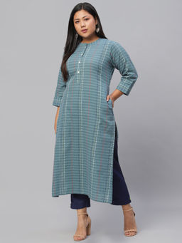 Extra love by Libas - Plus Size Women Grey Striped Cotton Straight Kurtas for Women