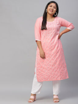 Extra love by Libas - Plus Size Women Pink Embroidered Cotton Kurtas for Women