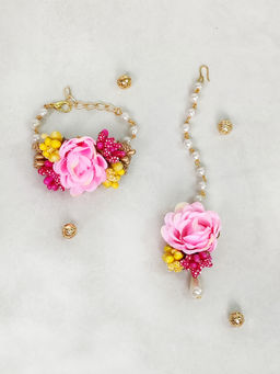 Lime By Manika - Rosa Floral Bracelet & Maang Teeka Set