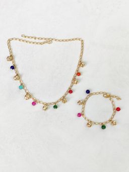 Lime By Manika - Multi Beaded Necklace & Bracelet (Set of 2)