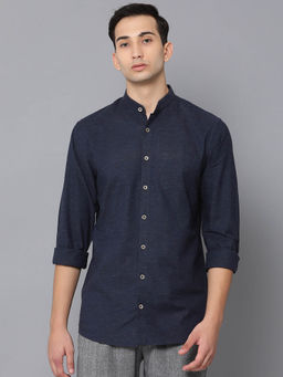 LINDBERGH - Navy Blue Solid Mandarin Collar Shirt