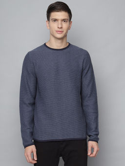 LINDBERGH - Navy Blue Solid Round Neck Sweater
