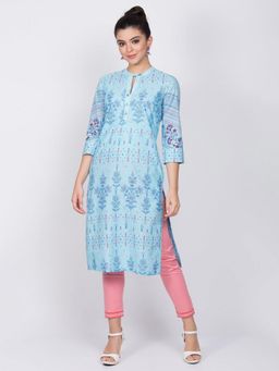 Rangriti - Sky Blue Cotton Straight Kurta