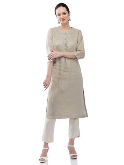 Biba - Beige Straight Solid Kurta