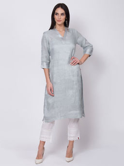 Biba - Grey Solid Kurta