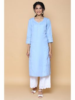 Biba - Ice Blue Cotton Linen Kurta