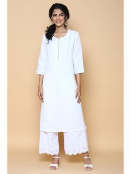 Biba - White Cotton Linen Kurta