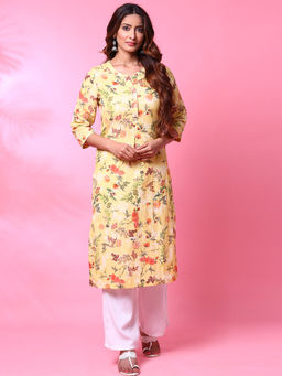 Biba - Yellow Printed Kurta