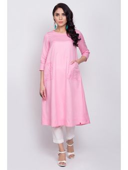 Biba - Pink Solid Kurta
