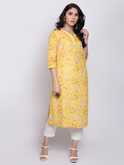 Biba - Yellow Floral Kurta