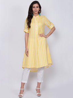 Biba - Yellow Striped Kurta