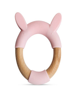 Little Rawr - Wood Silicone Teether Ring Pink Rabbit