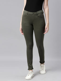 Go Colors - Women Dark Olive Solid Super Stretch Jeggings