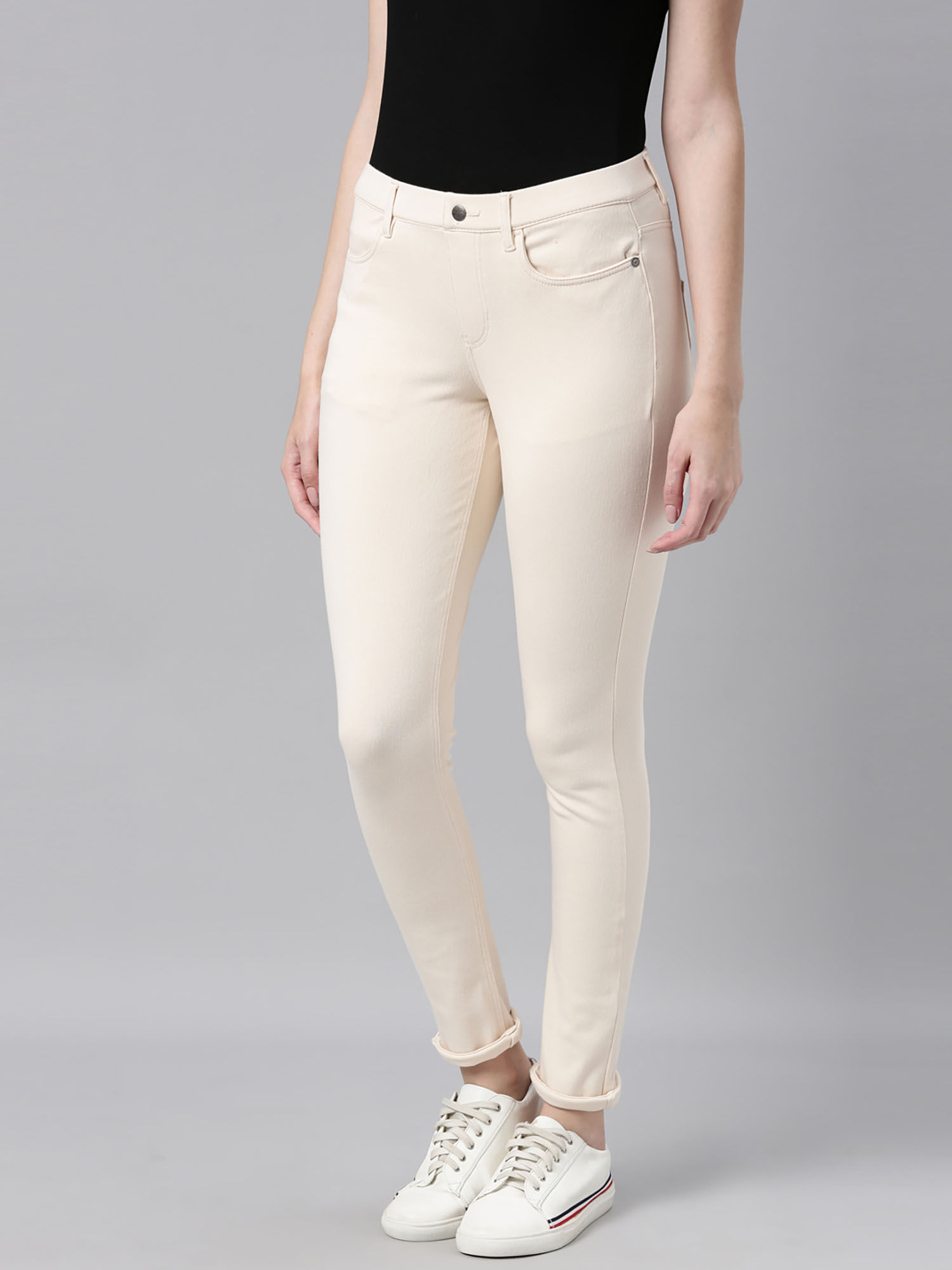 Buy Go Colors Women Ecru Solid Super 