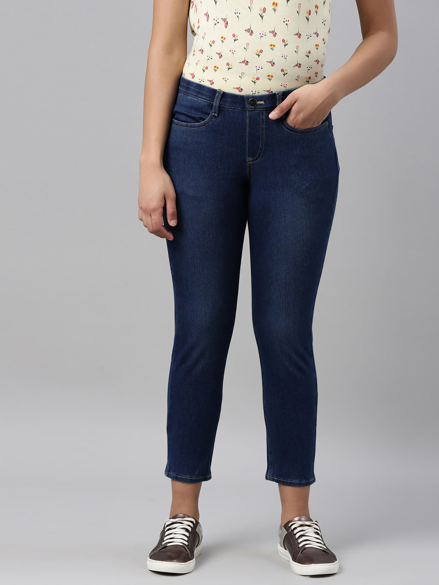 Go Colors Women Blue Denim Solid 