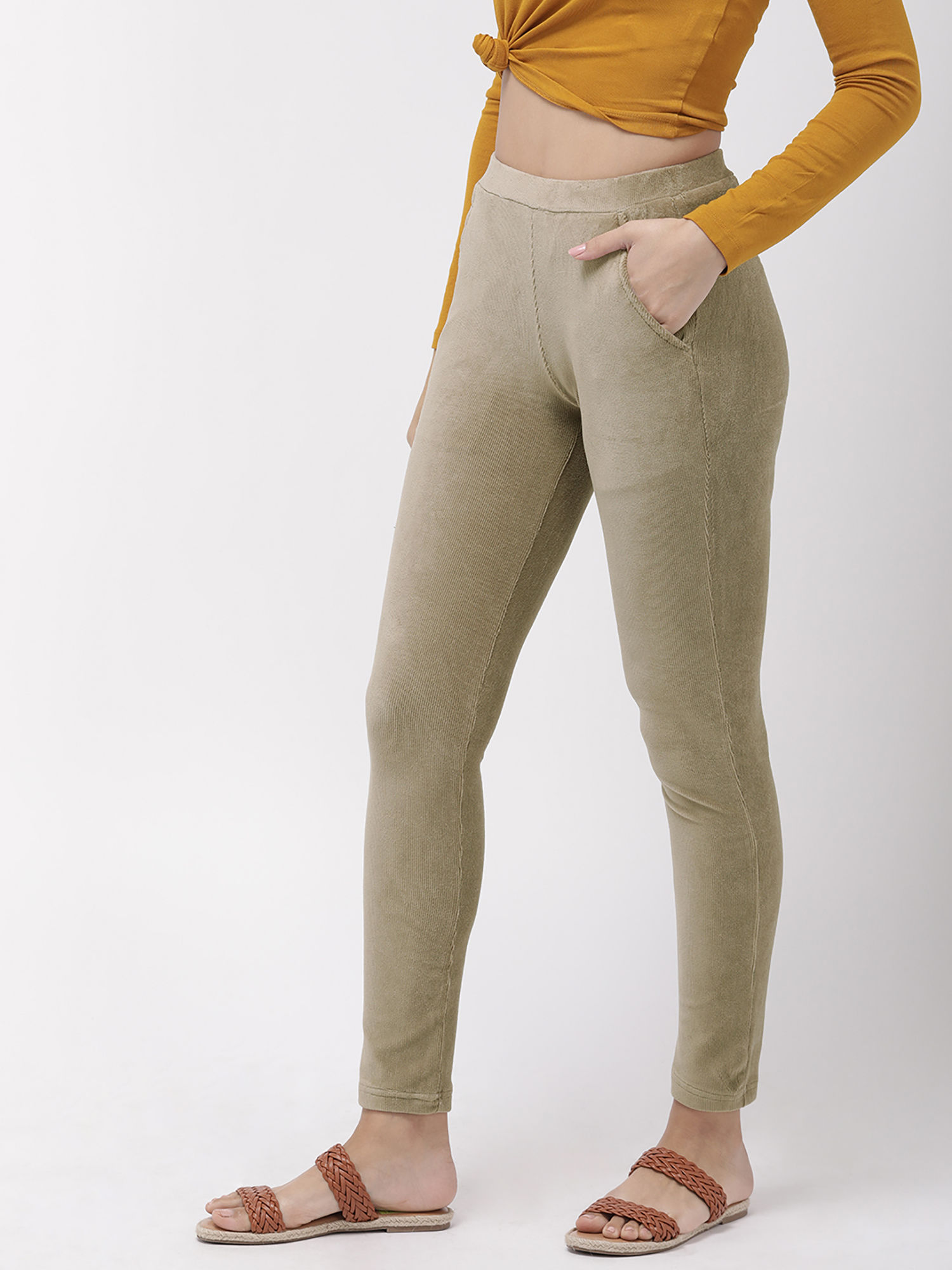 Buy Go Colors Beige Corduroy Jegging 