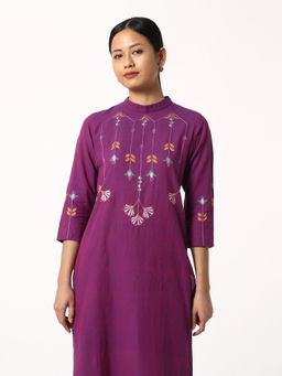 Okhai - Purple Pure Cotton Hand Embroidered Kurta Set (Set of 2)