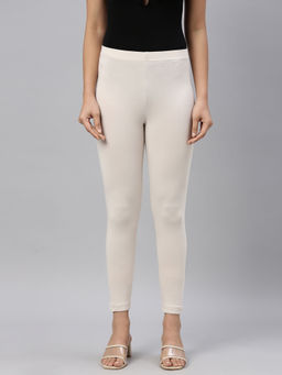 Go Colors - Soft Cotton Stretch Ankle Length Leggings For Women | Breathable, Mid Rise, Dark Cream