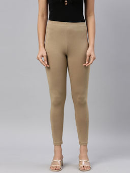 Go Colors - Soft Cotton Stretch Ankle Length Leggings For Women | Breathable, Mid Rise, Light Brown