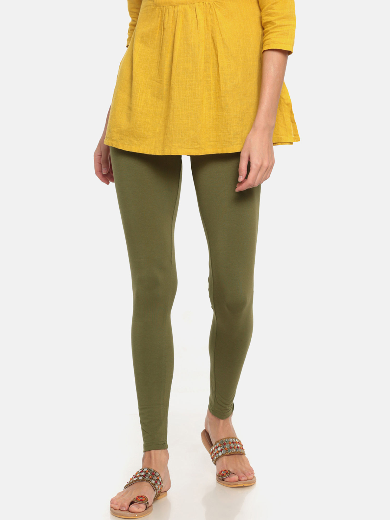 Go Colors Olive Green Leggings 