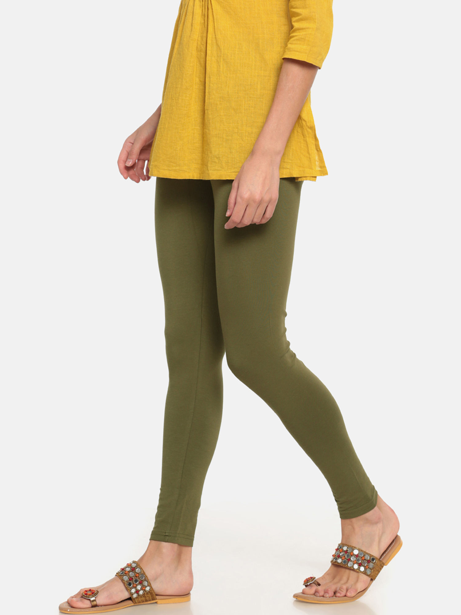 Go Colors Olive Green Leggings 