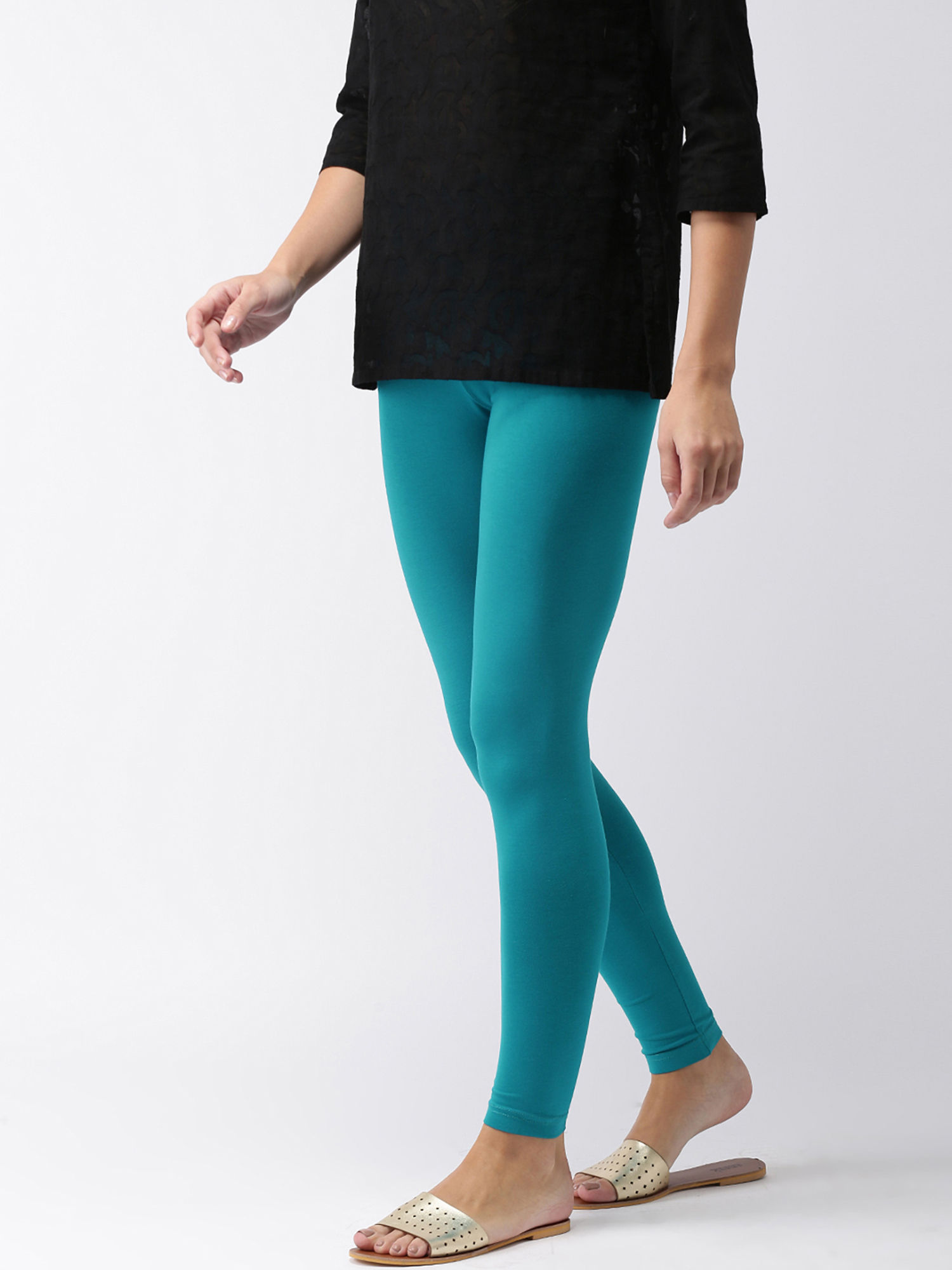 Go Colors Peacock Blue Leggings Online 
