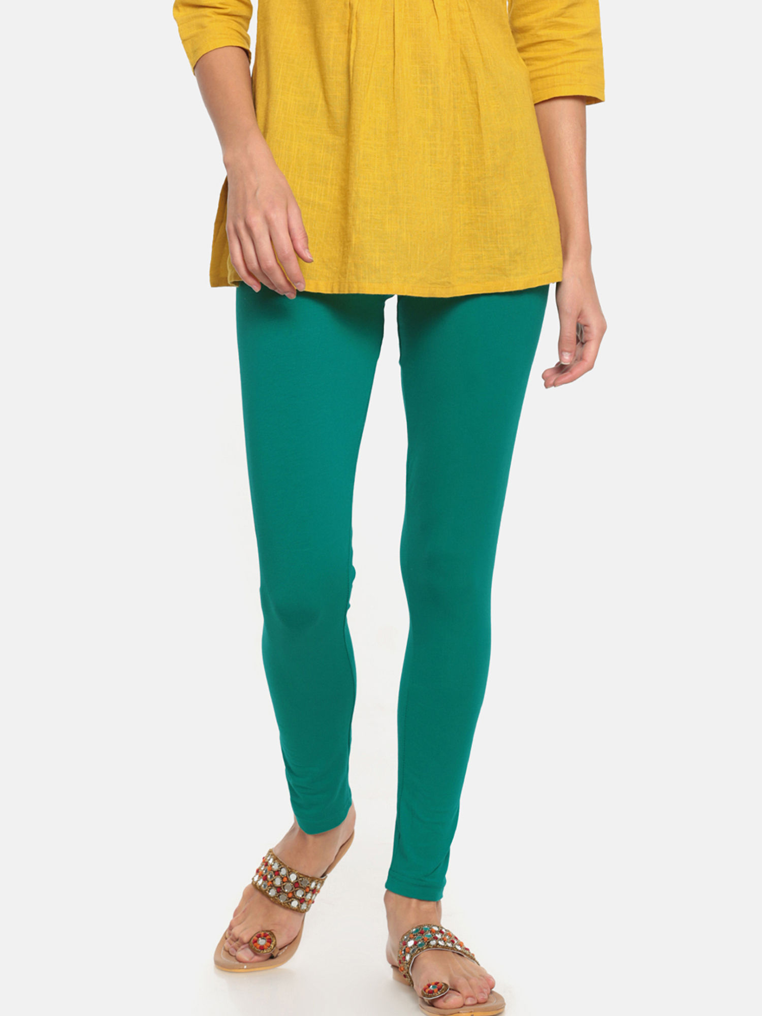 Go Colors Peacock Green Leggings Online 