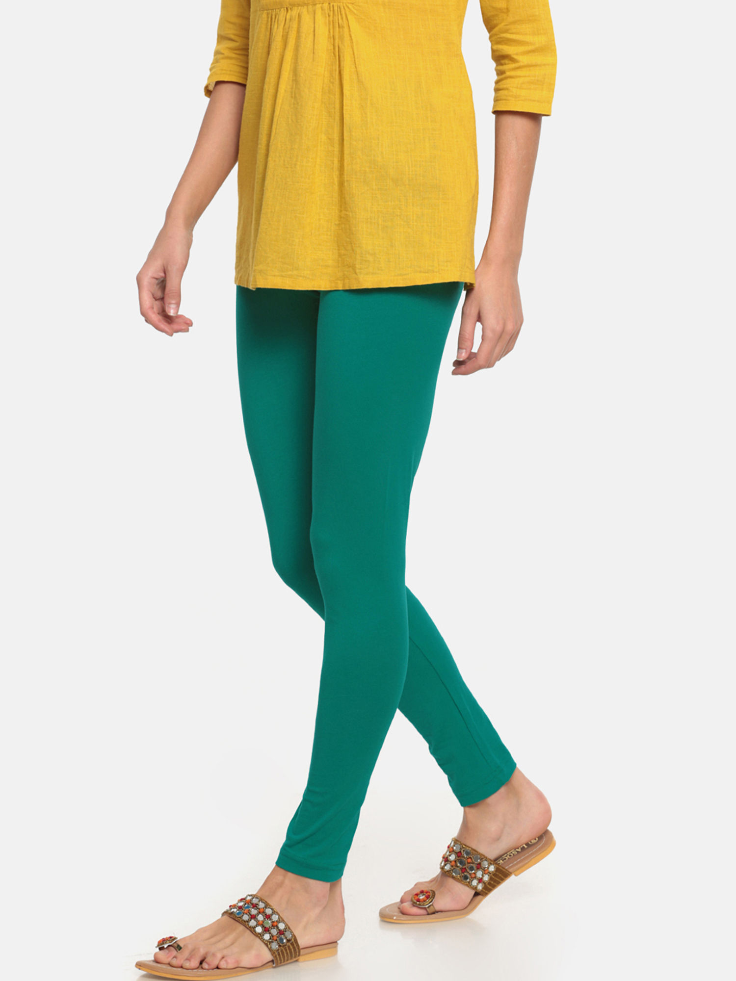 Go Colors Peacock Green Leggings Online 