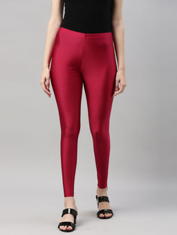 Go Colors - Shimmer Ankle Length Leggings For Women | Smooth Nylon Finish, Mid Rise, Fuchsia