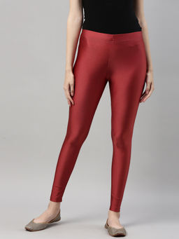 Go Colors - Shimmer Ankle Length Leggings For Women | Smooth Nylon Finish, Mid Rise, Maroon