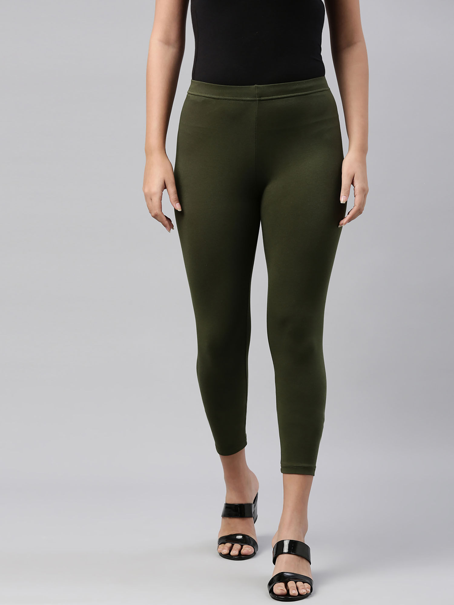 Buy Go Colors Women Dark Olive Cotton 