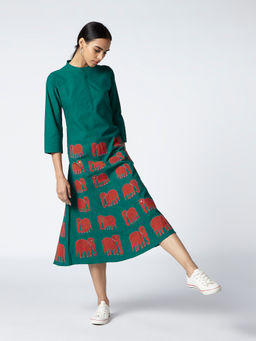 Okhai - Teal Ethnic Parade Applique Work Dress