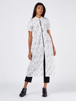 Okhai - White Cotton Hand Block Print Jacket Kurta
