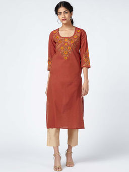 Okhai - Dusk Embroidered Cotton Handloom Kurta