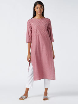 Okhai - Rose Pink Embroidered Cotton Kurta