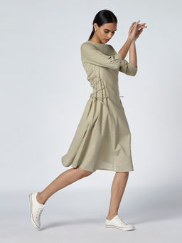 Okhai - Caress Beige Organic Cotton Cambric Dress