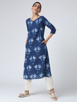 Okhai - Blue Nadia Indigo Cotton Kurta