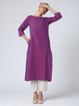 Okhai - Lavender 'Gulabo' Mirror Work Embroidery Kurta