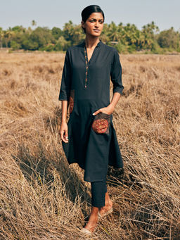 Okhai - Authority Hand Embroidered Mirror Work Pure Cotton Long Kurta