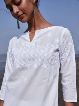Okhai - 'Shakira' Pure Cotton Chikankari Embroidered Long Kurta