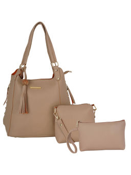 Lapis O Lupo - Beige Solid Tote Bag with Sling Bag and Pouch (Set of 3)