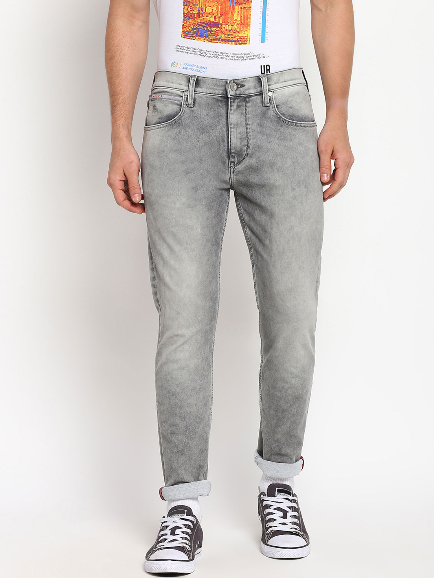 Buy Lee Grey Solid Skinny Fit Jeans 